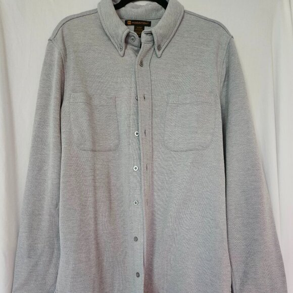 Harriton Men Stain Repel Workshirt Medium Light Charcoal Button Down Long Sleeve - Picture 1 of 8